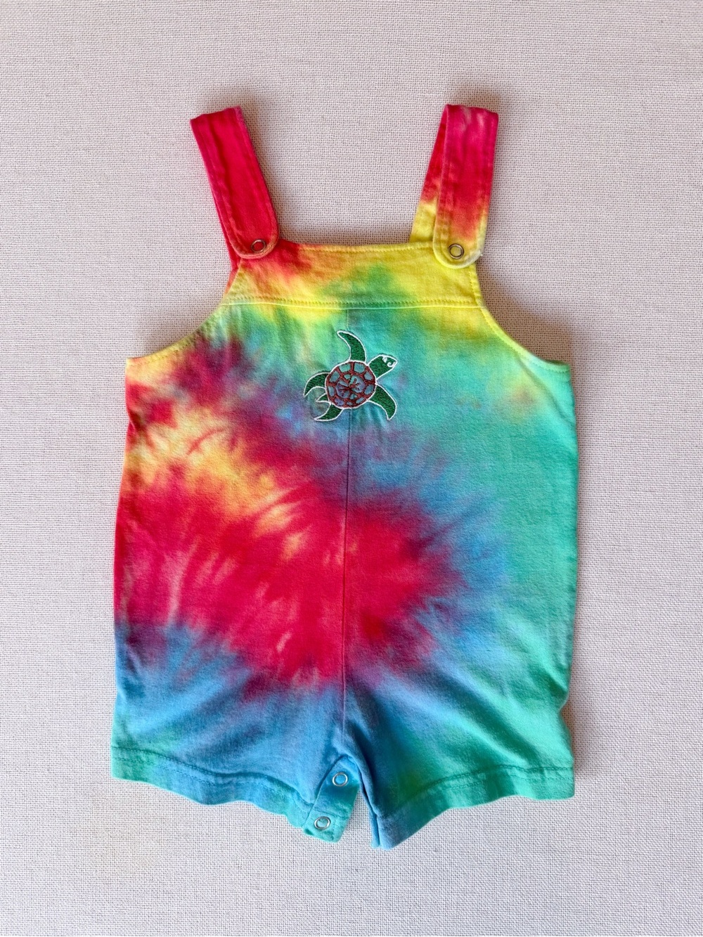 Turtle Embroidered Tie Dye Cotton Romper